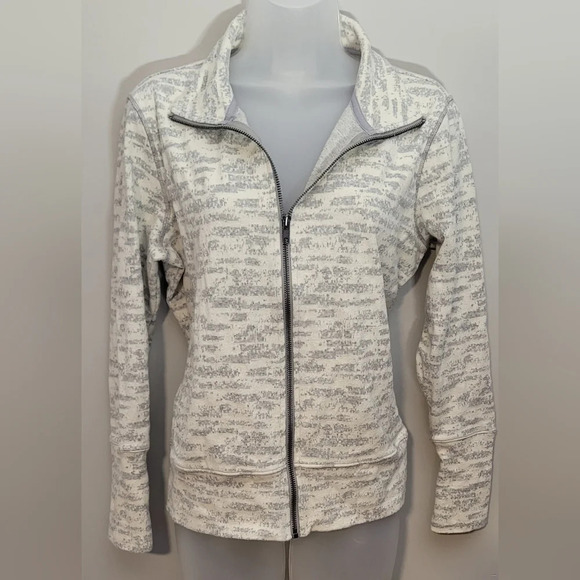 Zyia Active full zip-up collared jacket abstract design cream & gray, womens med - Picture 3 of 12
